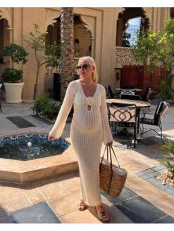 Flower Hollow-out Knitting Long Sleeves Dress 36 Flower Hollow-out Knitting Long Sleeves Dress -Define Your Shop P 20240608083612423 835