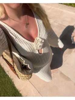 Flower Hollow-out Knitting Long Sleeves Dress 37 Flower Hollow-out Knitting Long Sleeves Dress -Define Your Shop P 20240608083613184 455