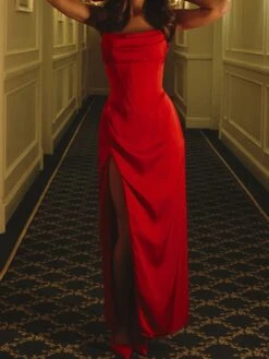 Patchwork Split Hem Spaghetti Straps Maxi Dresses