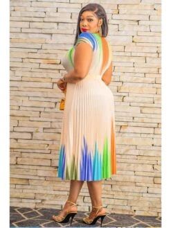 Colorblock Pleated Swing Short Sleeve Dress -Define Your Shop P 20240608121618935 477