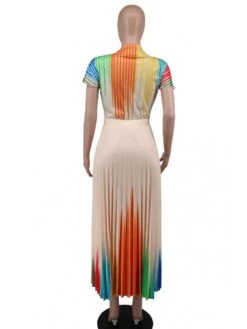 Colorblock Pleated Swing Short Sleeve Dress -Define Your Shop P 20240608121622153 348