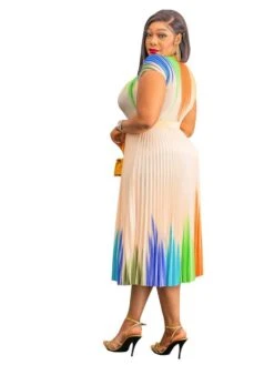Colorblock Pleated Swing Short Sleeve Dress -Define Your Shop P 20240608121623336 184