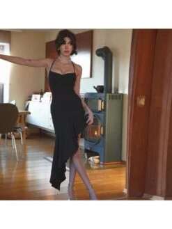 Halter Patchwork Ruffle Backless Midi Dresses -Define Your Shop P 20240608135204415 611