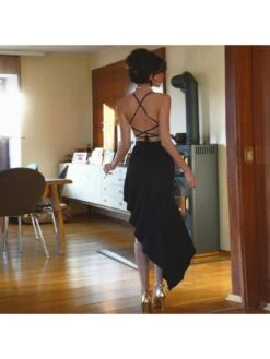 Halter Patchwork Ruffle Backless Midi Dresses -Define Your Shop P 20240608135205553 464