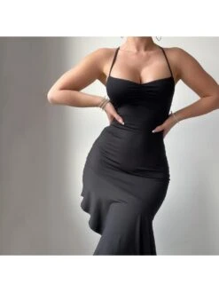 Halter Patchwork Ruffle Backless Midi Dresses -Define Your Shop P 20240608135206112 725