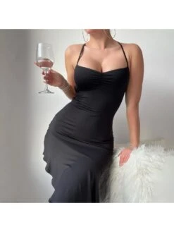 Halter Patchwork Ruffle Backless Midi Dresses -Define Your Shop P 20240608135207141 245