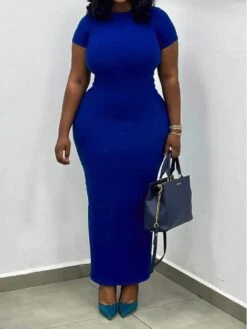 Plus Size Crewneck Short Sleeve Bodycon Short Sleeve Dress
