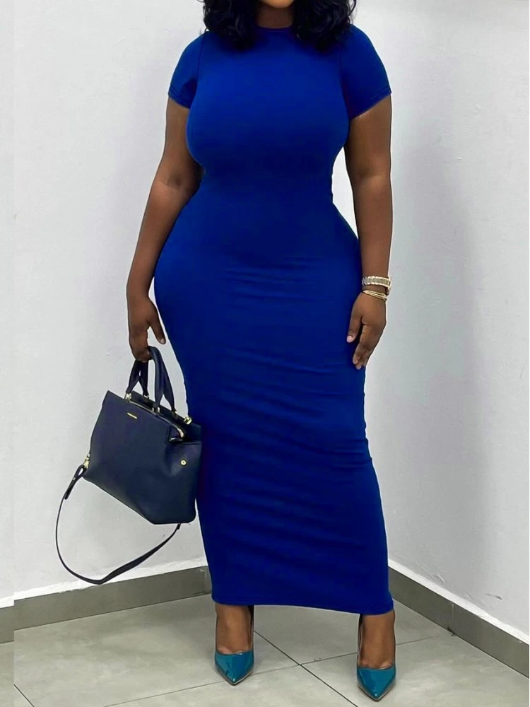 Plus Size Crewneck Short Sleeve Bodycon Short Sleeve Dress 4 Plus Size Crewneck Short Sleeve Bodycon Short Sleeve Dress - Image 2