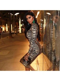 Tiger Striped Leopard Long Sleeves Maxi Dress -Define Your Shop P 20240612092829836 842