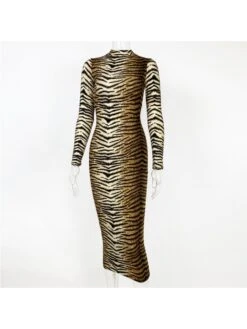 Tiger Striped Leopard Long Sleeves Maxi Dress -Define Your Shop P 20240612092831071 618
