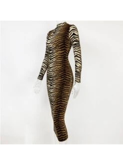 Tiger Striped Leopard Long Sleeves Maxi Dress -Define Your Shop P 20240612092831539 324