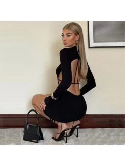 Mock Neck Backless Long Sleeves Mini Dress 18 Mock Neck Backless Long Sleeves Mini Dress -Define Your Shop P 20240612095207966 290