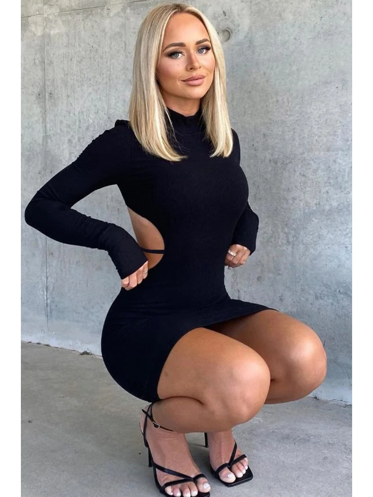 Mock Neck Backless Long Sleeves Mini Dress 11 Mock Neck Backless Long Sleeves Mini Dress - Image 9