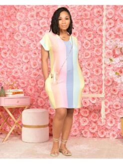 Colorblock Striped Short Sleeve Dress