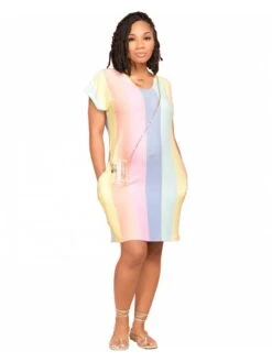 Colorblock Striped Short Sleeve Dress 12 Colorblock Striped Short Sleeve Dress -Define Your Shop P 20240612102040102 114