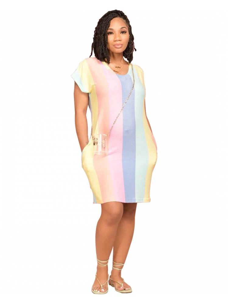 Colorblock Striped Short Sleeve Dress 5 Colorblock Striped Short Sleeve Dress - Image 3