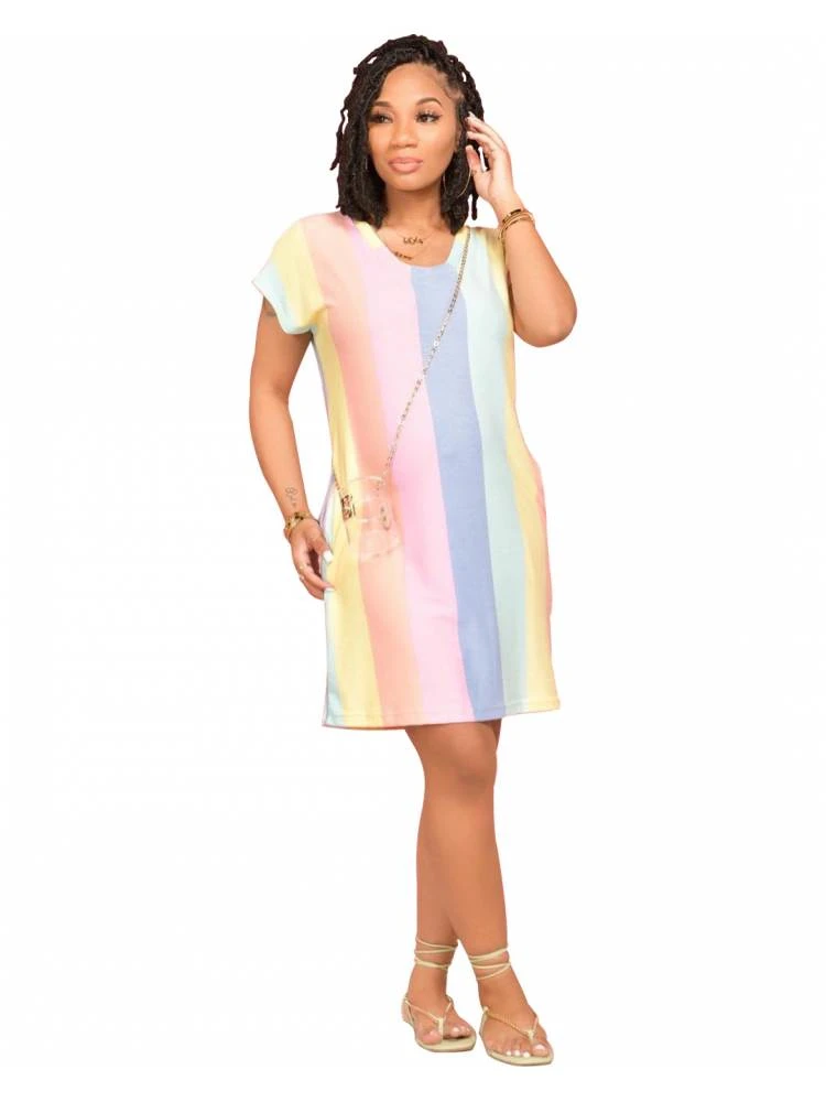Colorblock Striped Short Sleeve Dress 6 Colorblock Striped Short Sleeve Dress - Image 4