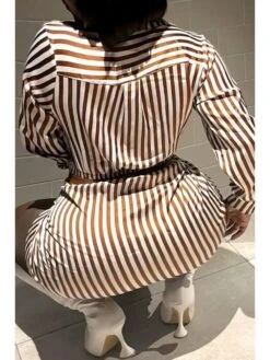 Striped V Neck Collar Shirt Dress -Define Your Shop P 20240612102432102 545
