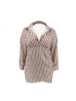 Striped V Neck Collar Shirt Dress -Define Your Shop P 20240612102435173 958