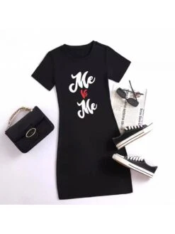 Letter Printed Pullover Bodycon Mini Dress -Define Your Shop P 20240612105638136 671