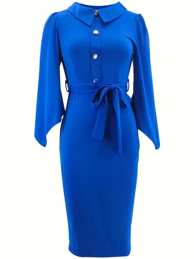 Patchwork High Rise Fitted Long Sleeves Dress 4 Patchwork High Rise Fitted Long Sleeves Dress - Image 2