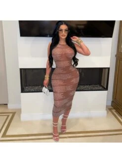 See Through Letter Printed Sleeveless Dress