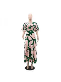 Print High Rise Tiered Short Sleeve Dress -Define Your Shop P 20240618084840114 736