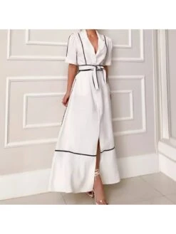 Colorblock Striped Split Hem Lace-Up Short Sleeve Dress 9 Colorblock Striped Split Hem Lace-Up Short Sleeve Dress -Define Your Shop P 20240618111602560 217