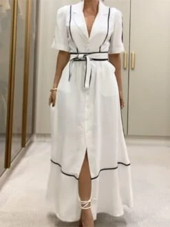 Colorblock Striped Split Hem Lace-Up Short Sleeve Dress 10 Colorblock Striped Split Hem Lace-Up Short Sleeve Dress -Define Your Shop P 20240618111603037 867