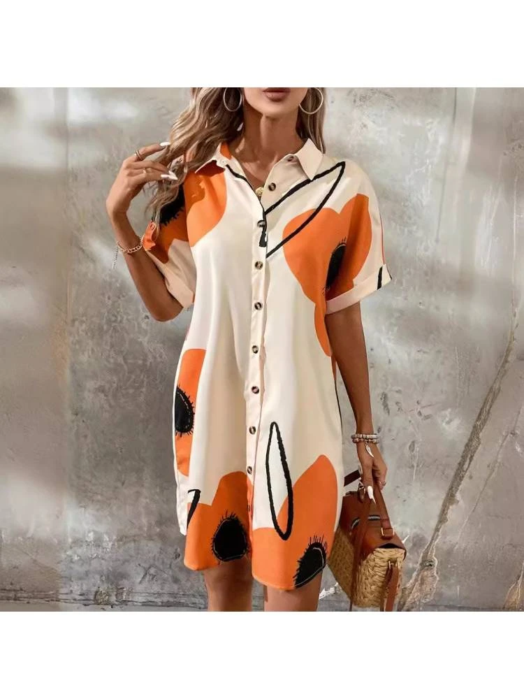 Floral Short Sleeve Single Breasted Dress 4 Floral Short Sleeve Single Breasted Dress - Image 2