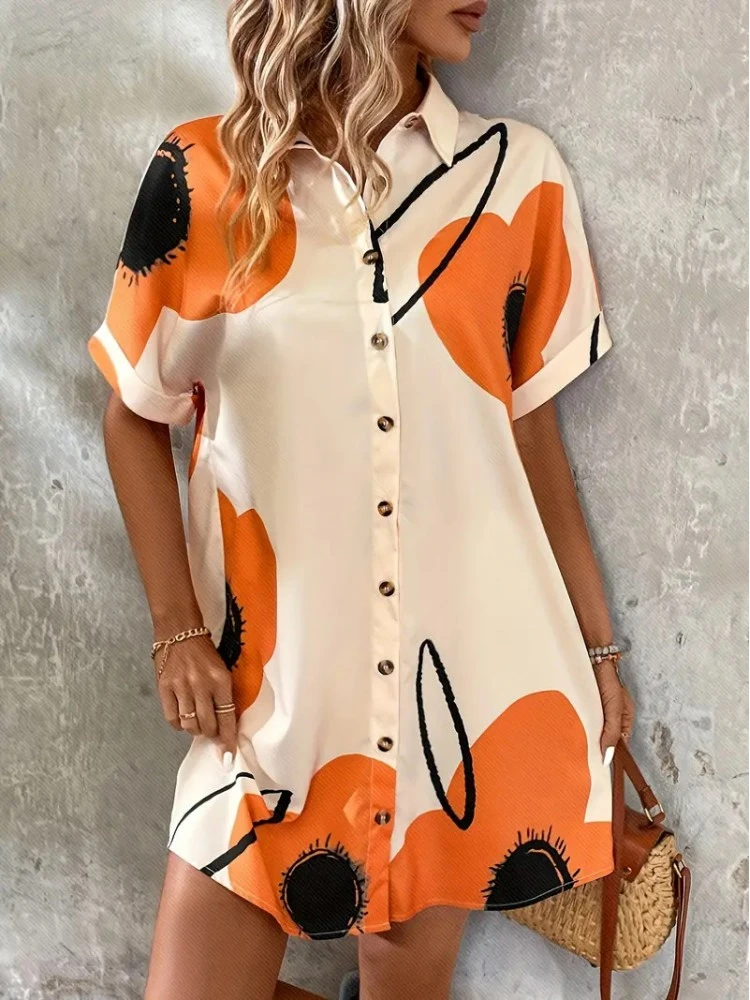 Floral Short Sleeve Single Breasted Dress 7 Floral Short Sleeve Single Breasted Dress - Image 5