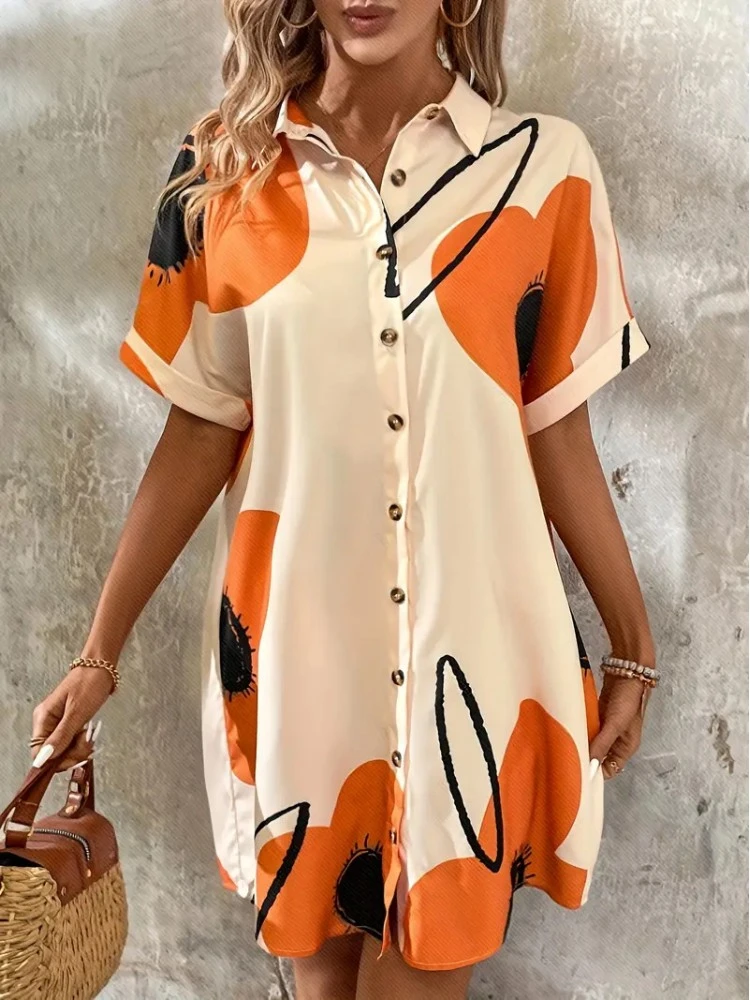 Floral Short Sleeve Single Breasted Dress 8 Floral Short Sleeve Single Breasted Dress - Image 6