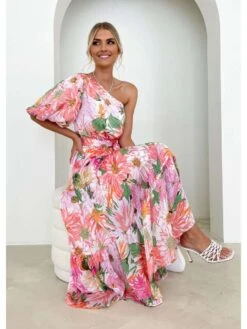 Floral High Rise Full Skirt One Shoulder Boho Dress -Define Your Shop P 20240619184404716 391