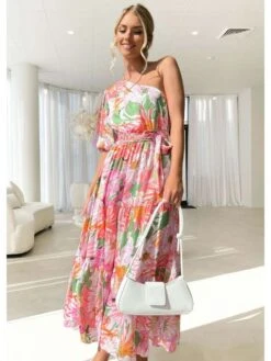 Floral High Rise Full Skirt One Shoulder Boho Dress -Define Your Shop P 20240619184405438 783