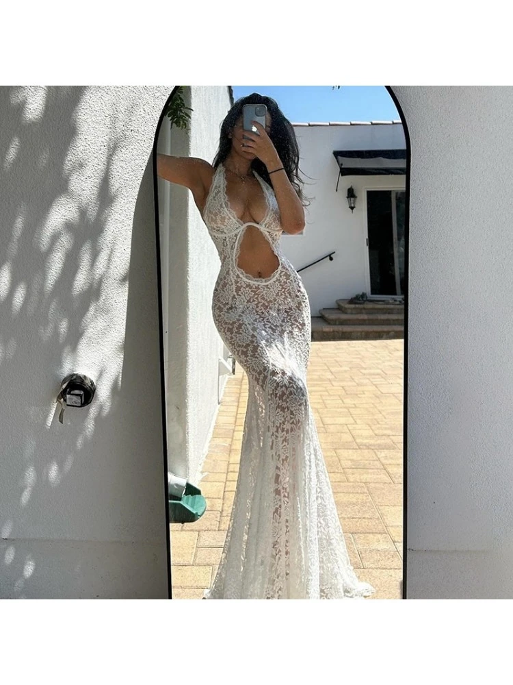 Patchwork Halter Neck Lace Sleeveless Maxi Dresses 4 Patchwork Halter Neck Lace Sleeveless Maxi Dresses - Image 2