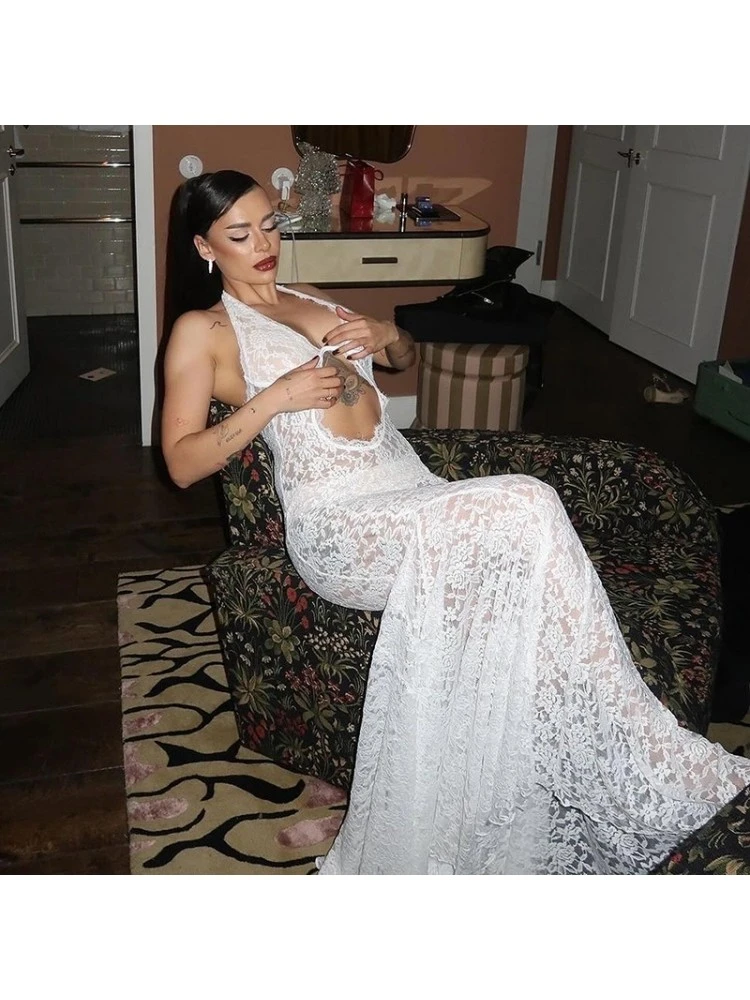 Patchwork Halter Neck Lace Sleeveless Maxi Dresses 5 Patchwork Halter Neck Lace Sleeveless Maxi Dresses - Image 3