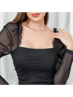 Patchwork Square Neck Sheath Dress Long Sleeves Dress 15 Patchwork Square Neck Sheath Dress Long Sleeves Dress -Define Your Shop P 20240620160825790 847