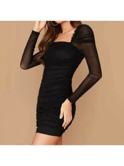 Patchwork Square Neck Sheath Dress Long Sleeves Dress 17 Patchwork Square Neck Sheath Dress Long Sleeves Dress -Define Your Shop P 20240620160826903 474