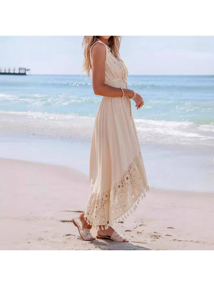 Fringe Lace Panel V Neck Sleeveless Dresses 4 Fringe Lace Panel V Neck Sleeveless Dresses - Image 2