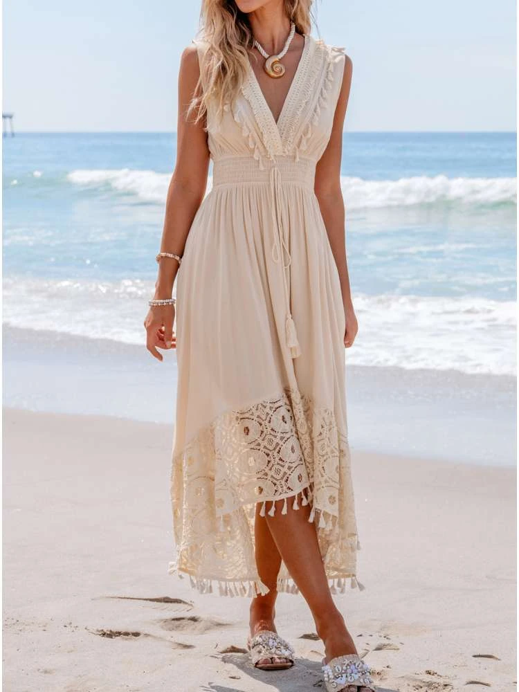 Fringe Lace Panel V Neck Sleeveless Dresses 7 Fringe Lace Panel V Neck Sleeveless Dresses - Image 5
