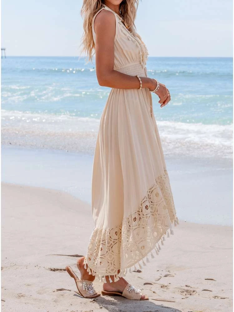 Fringe Lace Panel V Neck Sleeveless Dresses 8 Fringe Lace Panel V Neck Sleeveless Dresses - Image 6