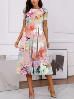 Floral A-line Short Sleeve Midi Dress -Define Your Shop P 20240621110005188 873