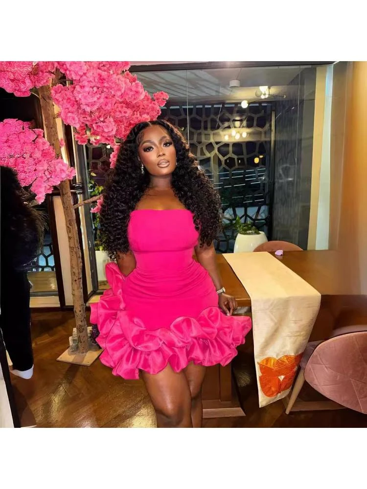 Patchwork Ruffle Strapless Dresses 4 Patchwork Ruffle Strapless Dresses - Image 2