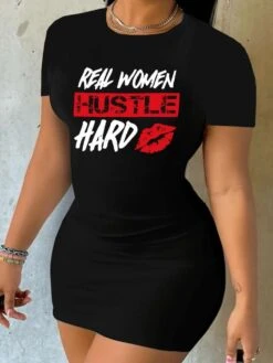 Letter Lips Printed Short Sleeve Dress