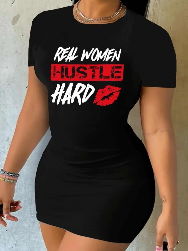 Letter Lips Printed Short Sleeve Dress 3 Letter Lips Printed Short Sleeve Dress