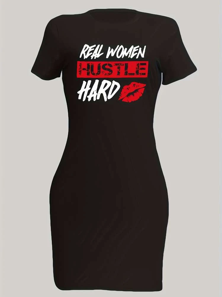 Letter Lips Printed Short Sleeve Dress 4 Letter Lips Printed Short Sleeve Dress - Image 2