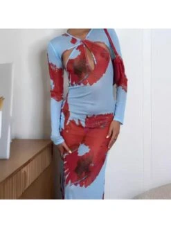 See Through Hollow-out Split Hem Backless Long Sleeves Dress -Define Your Shop P 20240621154826179 629