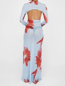 See Through Hollow-out Split Hem Backless Long Sleeves Dress -Define Your Shop P 20240621154828832 623