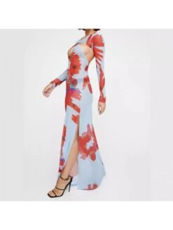 See Through Hollow-out Split Hem Backless Long Sleeves Dress -Define Your Shop P 20240621155219938 235