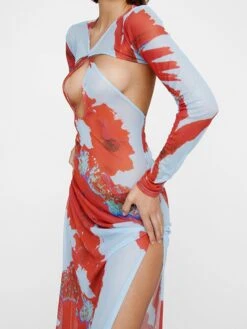 See Through Hollow-out Split Hem Backless Long Sleeves Dress -Define Your Shop P 20240621155222083 945